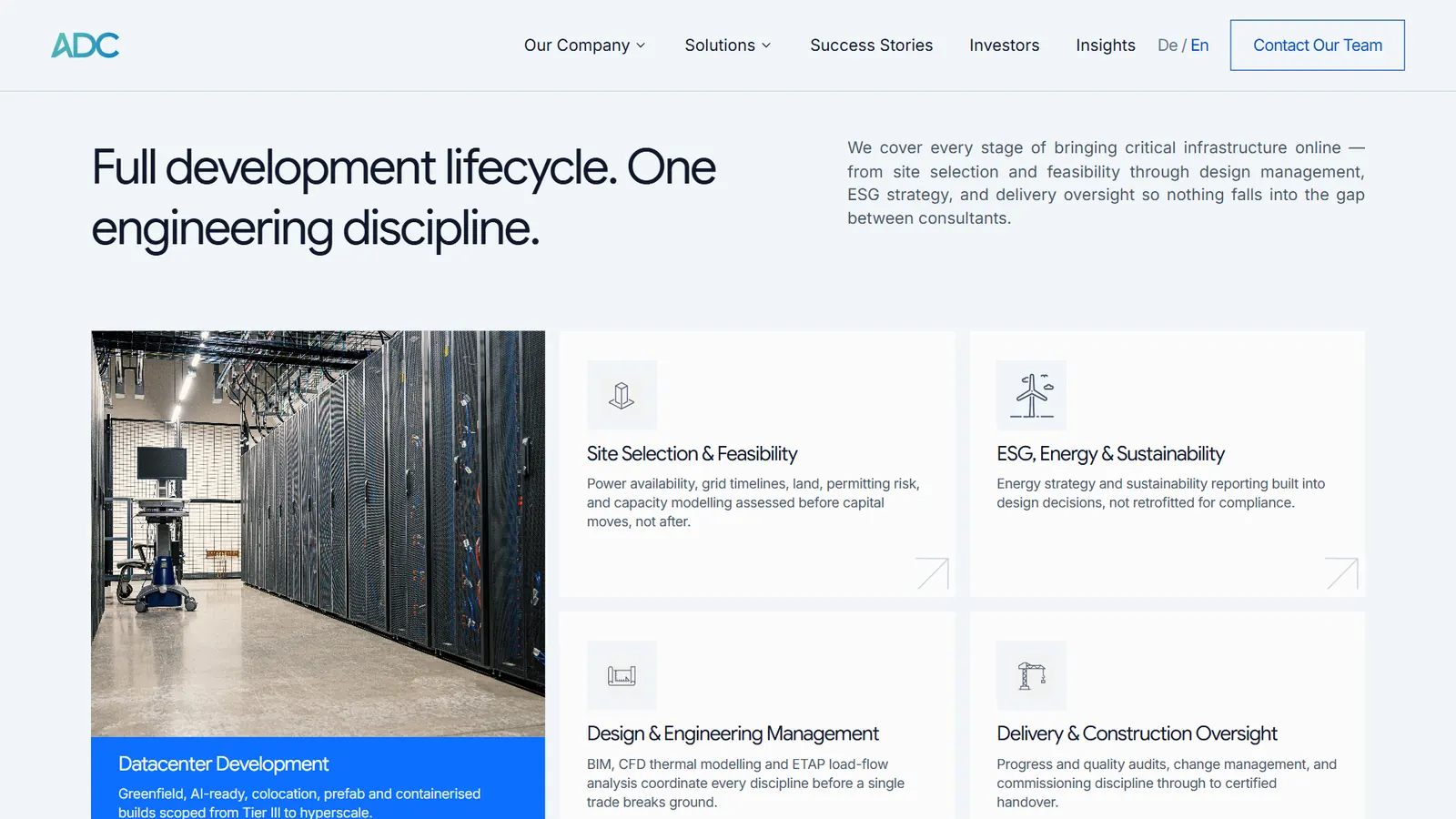 Allied Data Center: A homepage that reads like a programme plan.